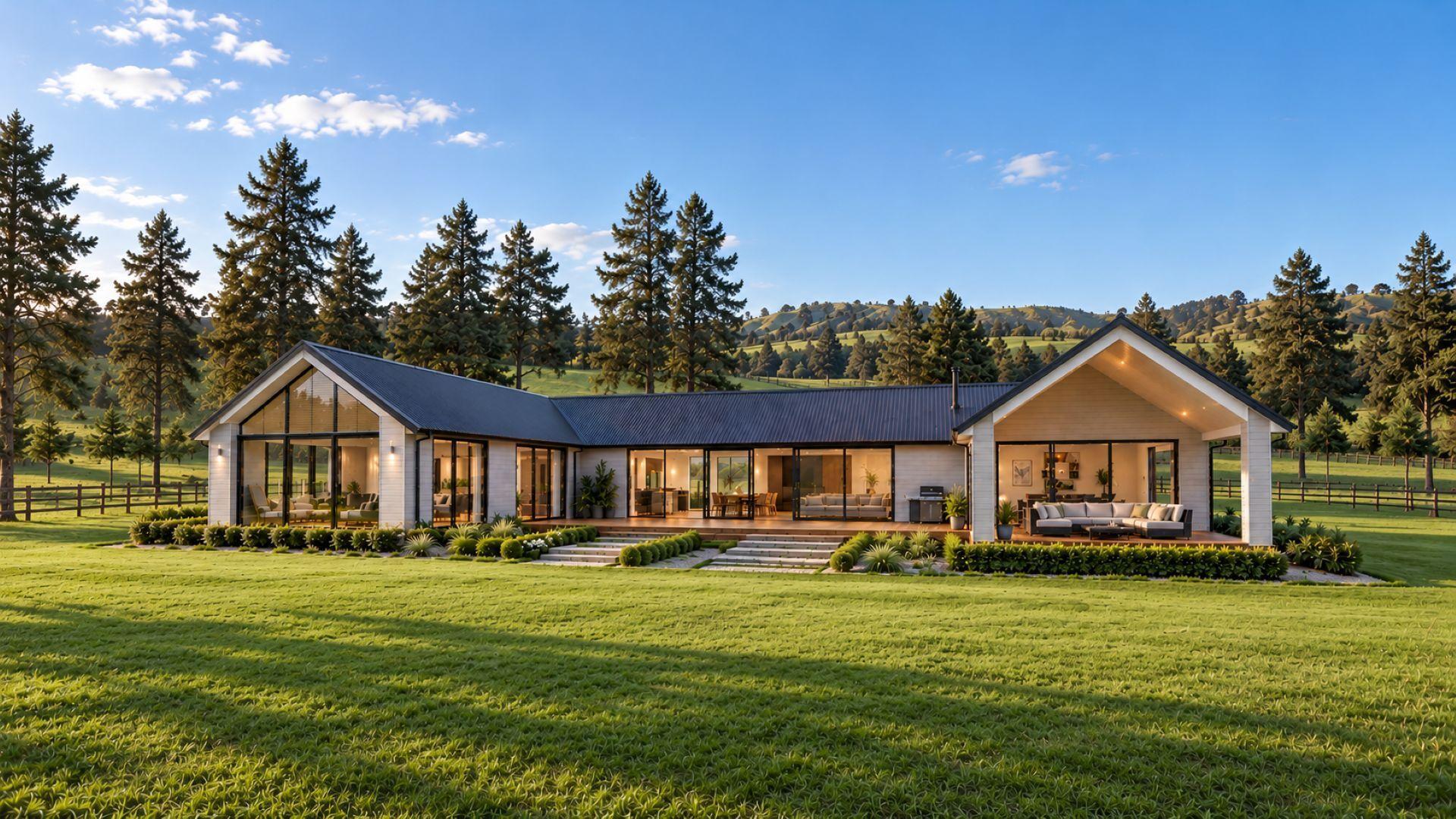 Modern Countryside Ranch at Golden Hour